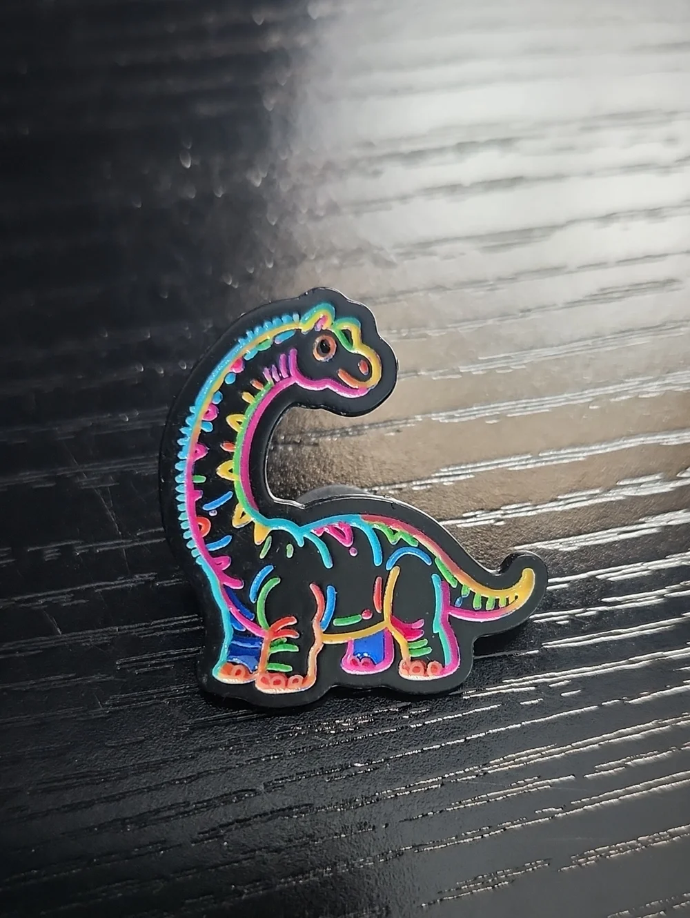Black Neon Dinosaur Enamel Pin - Brontosaurus